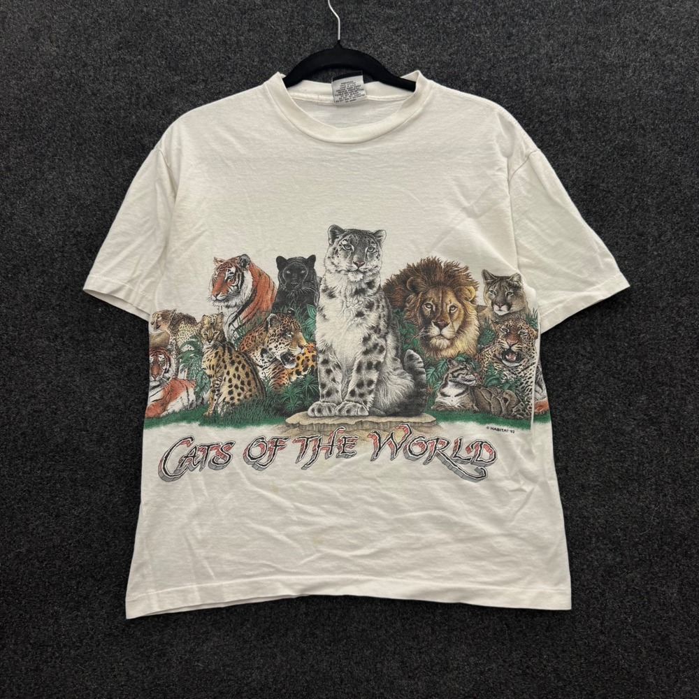 Vintage 1992 Signal Sports Cats of the World Wrap Around T-Shirt Mens Medium